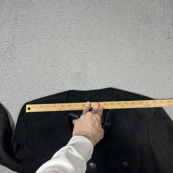 VTG Danier Suede Crop Jacket Women's L Black Genuine Leather Lined Button City - Picture 8 of 11